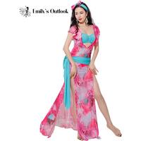 Belly Dance Costumes Woman Practice Clothes 4 Piece Oriental Lesson Wear Sexy Arabic Robe Khaleegy Baladi Shaabi Dresses Print
