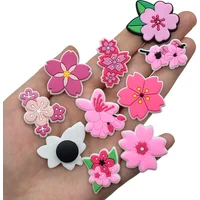 Cute Pink Flower Shoe Charms for Crocs Pin Accessories Decoration Bracelet Wristband PVC Pin Women Party Gift