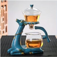 1 Set Glass Teapot Set, Lazy Kungfu Tea Pot Set, Deer Automatic Drip Rotating Tea Set With Infuser, Tea Accessories