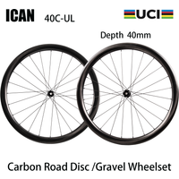 ICAN UCI Super Lightweight Carbon Disc Gravel Road Wheelset 40C-UL 100% Carbon Fiber Toray T700 T800 T1000 Add Spokes Sapim CX