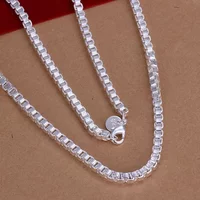 Classic 925 Sterling Silver Necklaces 4MM Box Chain Charm Jewelry 18 Inches Fashion Men'S Necklace Party Christmas Gifts