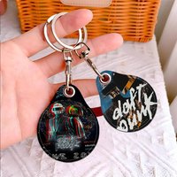 Around The World Daft Punk Vintage Keychain Access Card Bag Key Tag Ring Leather Card Holder Keychain Key Ring Door