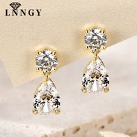 Lnngy Sparkling Cublic Zircon Dangle Earrings 14k Gold Filled 6x9mm Waterdrop Pendant Earring for Women Ear Accessories Jewelry