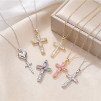 Vintage Cross Pendant Necklace for Women Men Gold Silver Plated Cubic Zirconia Heart Necklaces Christian Religious Jewelry Gift