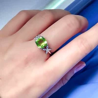 elegant peridot silver ring for party 8mm * 8mm VVS grade natural peridot ring 100% real 925 silver peridot jewelry