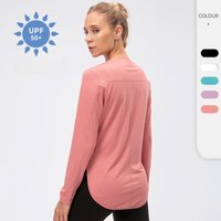 Women's Quick Dry Long Sleeve Yoga Top UPF50+ UV Sun Protection Split Hem Loose T-Shirt for Running Gym Sports