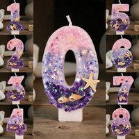 Three Color Gradient Mermaid 0-9 Number Birthday Cake Digital Candle Decoration