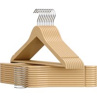 Wooden Hangers, Pack of 10, Slim, Birch Wood, for Strapless Tops, Jackets, Natural