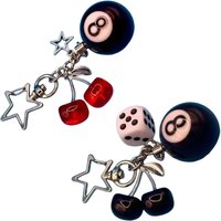 Y2K Jewelry Black 8 Ball Fruit Cherry Dice Star Keychain Phone Pendant Chain Handmade Creative Keyring Accessories for Women Men