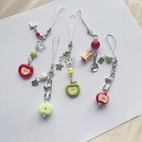 Crystal Beaded Elegant Phone Charm Anti Loss Rope Red Green Phone Lanyard Cute 3D Stylish Keyring Fruit Pendant Bag Chain