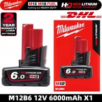 Milwaukee 12V M12 Battery, 6.0Ah Milwaukee Rechargeable Battery For Milwaukee M12 Tool 48-11-2402 48-11-2411 48-11-2401MIL-12A