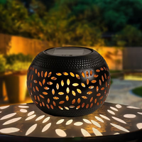 solar-powered speckled iron lantern light, available in black and white, suitable for outdoor gardens, patios, and lawn decon