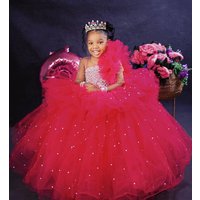 Red Flower Girl Dresses for Wedding Shining Sequins Crystal Ruffles Puffy Girl Kids Birthday Party First Holy Communion Gown