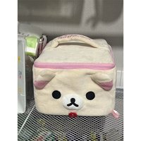 Adorable Cartoon Rilakkuma Sister Plush Bear Head Square 3D Makeup Bag Portable Toiletry Organizer