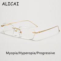 Men Rimless Titanium Glasses Frame Men Luxury Gold Cut Edge Eyeglasses Support Myopia Hyperopia Progressive Anti Blue Light