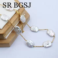 13x18mm Rectangle Natural Freshwater White Pearl Chains Girl Jewelry Wedding Chokers Necklace 18"
