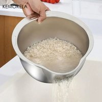 Stainless Steel Rice Washer Bowl with Drainage, Multifunctional Colander Strainer for Rice Vegetable Fruit Kitchen Tool
