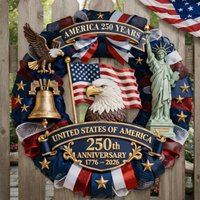 America 250th Anniversary Wreath Decor 1776-2026 Patriotic USA 250 Years Wall Hanging Ornament Independence Day Party Decoration