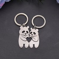 Romantic Love Heart Panda Keyring Cute Animal Kids Gift Jewelry Stainless Steel Keychain for Women Men Key Bag Decor Couple Gift