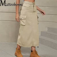 2025 Vintage Draw Pleat Half-body Dress Women Casual Trend Pocket Splicing Button Denim Overalls Skirt Female Clothes Streetwear