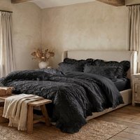 3Pcs White Ruffled Bedding Set, 1 Duvet Cover 2 Pillowcases, Without Insert, 11G Washed Fabric, Soft Breathable duvet cover set