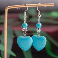 Ethnic Turquoise Love Heart Drop Earrings for Women Bohemian Natural Stone Dangle Earrings Girls Party Birthday Jewelry Gifts