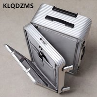 KLQDZMS 20"24"26"28Inch Men's Suitcase All Aluminum Magnesium Alloy Boarding Box Front Laptop Trolley Case Business Luggage