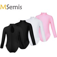 Girls Long Sleeve Gymnastics Leotard Bodysuit Mock Neck Ballet Leotard Teen Kids Skating Dancewear Practice Stage Dance Costume