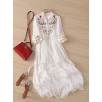 New Chinese Style Embroidered Long Dress Summer Heavy Work Loose Slimming Maxi Skirt A-Line Dress Commute Vintage Floral