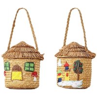 Cartoon Small House Women Shoulder Bags Paper Woven Cute Handbags Handmade Summer Beach Bag For Girls Fashion Bucket Woven bag