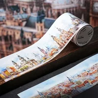 1Roll Waterproof Activated Tape European Town Vintage Landscape Cityscape Material Rubber Masking Adhesives Scrapbook 50mm*2m
