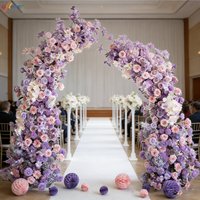 Uflower Purple Rose Hydrangea Flower Row Wedding Backdrop Event Stage Horn Arch Decor Floral Arrangement Road Lead Flowers