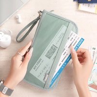 RFID Blocking Passport Holder Travel Document Organizer with Wrist Strap Multifunctional Zippered Wallet for Airline Tickets Car