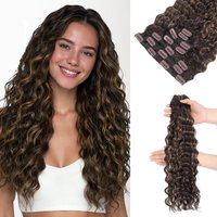Curly Water Wave Clip In Hair Extensions 7pcs/set Balayage Brown Clip In Extensions 120 Grams Double Weft Tangle Free