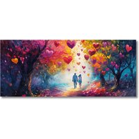 Abstract Romantic Lovers Cityscape Autumn Trees Leaves Posters Canvas Painting Love Street Wall Art for Home Valentine Day Decor