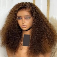Long Soft 26Inch Brown Kinky curly Lace Front Wig Jerry Curl For Women Synthetic Preplucked Glueless Daily Wear Wig