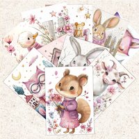 32pcs, Purple Tone Cute Pets Postcards, decoration/greeting cards/postcards, high-precision printing, collectible and mailable
