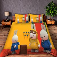 Hot Sale Miffys-Kawaii Bedding Set Soft Polyester Quilt Cover Pillowcase Set Single/Double/Queen for Boys Girls Home Textile