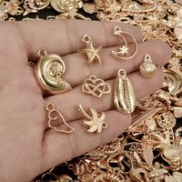 10-100pcs/lot Mixed Random KC Gold Color Sea Animals Shells Conch Starfish Flowers Leaves Moon Pendants Jewelry Finding Necklace