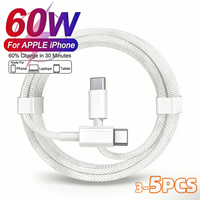 3-5Pcs Original 60W Braided USB Type C Cable For iPhone 17 Air 15 16 Pro Max Plus Fast Charging Cable TypeC Cord Data Wire