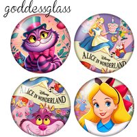 Alice Cheshire cat Red Queen Rabbit Round 12mm/18mm/20mm photo glass cabochon flat back making findings for keychain Jewelry
