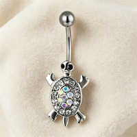 Cute Sea Turtle Rainbow Rhinestone Navel Rings For Women Silver Color Tortoise Bikini Belly Button Nail Body Piercings Jewelry
