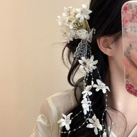 2 Pcs Fabric Flower Hairpins Lace Bow Tassel Hanfu Hair Accessories Headdress Solid Color Chinese Style Hair Clip Women