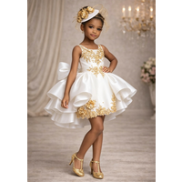 Customized Satin Flower Girl Dress with Puffy Ruffles for Wedding Birthday Party First Communion Kids Ball Gown with Applique
