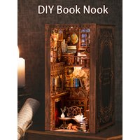 CUTEBEE Wooden Doll House Book Nook Kit Miniature House Model with Led Light Eternal Bookstore for Christmas Gift Idea
