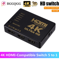 5 Port HDMI-Compatible Switch 3D 1080p 4k Selector Splitter Hub with IR Remote Controller for HDTV DVD BOX HDSwitcher 5 In 1 Out