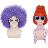 Women Halloween Cosolay Costume Orange wig Lucy Wilde Cosplay Wig Men's Purple Fluffy Wig with Goggles Party Roleplay Costume
