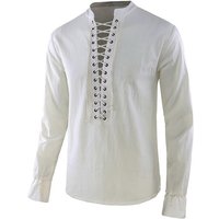 Men's Renaissance Shirt Pirate Medieval Viking Top Linen Long Sleeved Halloween Costume