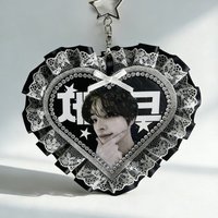 Handmade Fan Merch Personalized Bag Charm One side Accessory Customize Kawaii Kpop Idol Photo Name Board Black Keychain Cool