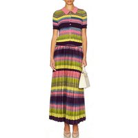 Retro color striped elastic knitted cardigan two-piece set 2026 summer women's clothing+loose pleated skirt fashion set